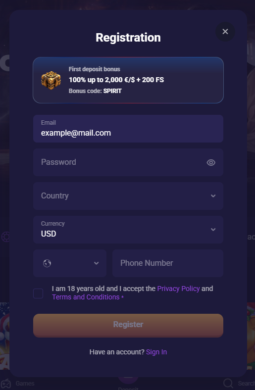 Spirit Registration Page